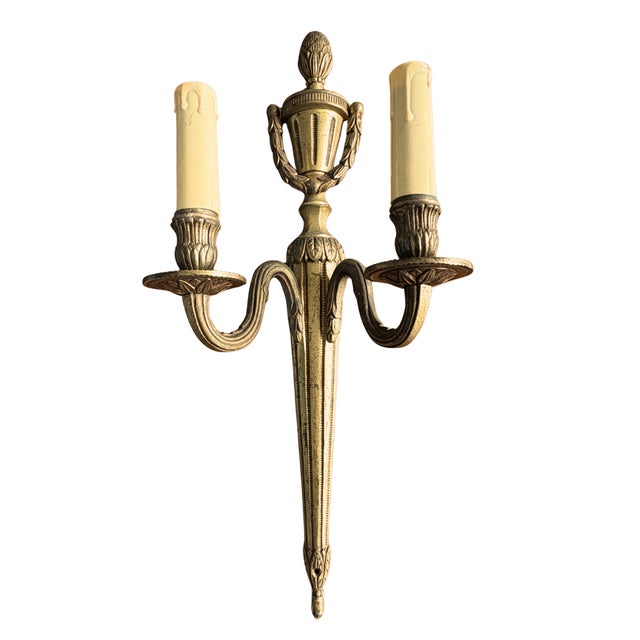 Large Louis XVI Style 2-Light Wall Sconces, 1880s, Set of 2 For Sale - Image 4 of 9