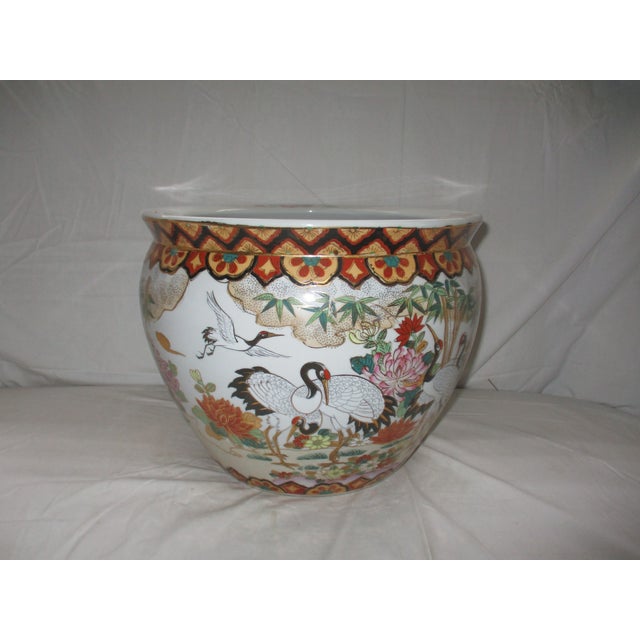 This is a Gorgeous! Vintage Chinese Satsuma Koi Fish Bowl Planter with a Beautiful Crane Design Fabulous Color and will be...