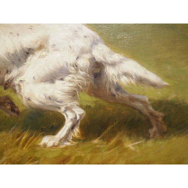 Antique French Hunt Painting of Setters and a Mallard, Oil on Canvas, 1904 For Sale - Image 14 of 18