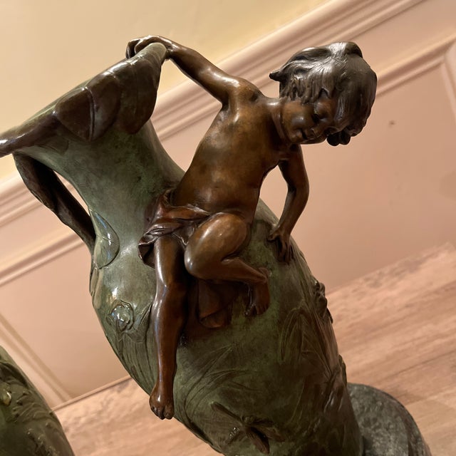 Auguste Moreau Art Nouveau Vases - Pair For Sale - Image 11 of 12