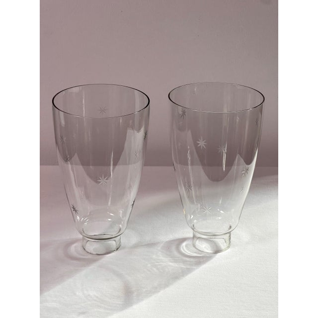 Pair of Crown Sterling Silver Candlesticks With Etched Glass Hurricane Shades, C. 1940 For Sale In Philadelphia - Image 6 of 14