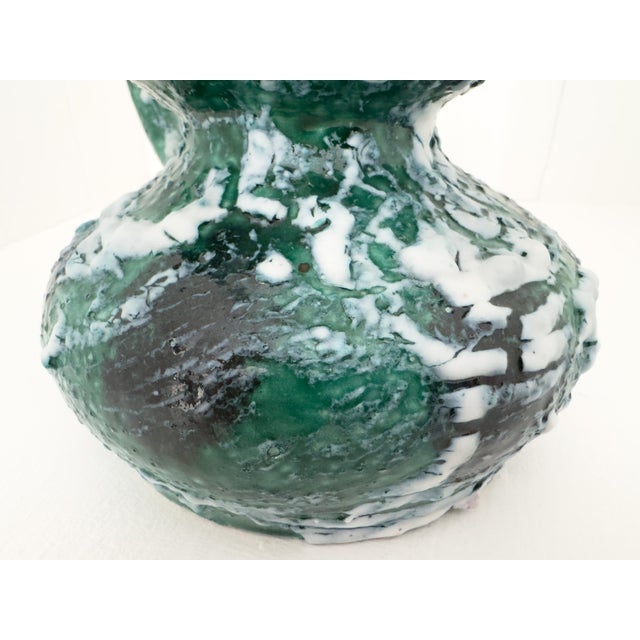 Green Vintage Sculptural Green Lava Glaze Ceramic Ewer With Scroll Handle For Sale - Image 8 of 18