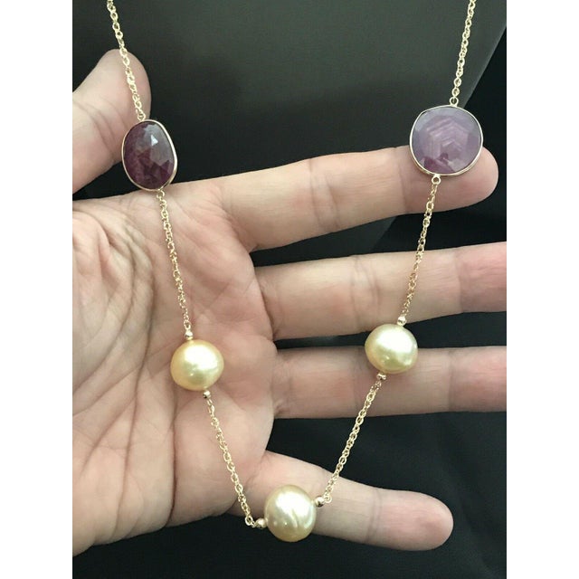 South Sea Pearl Sapphire Ruby 14 Karat Necklace Italy Certified For Sale In New York - Image 6 of 12