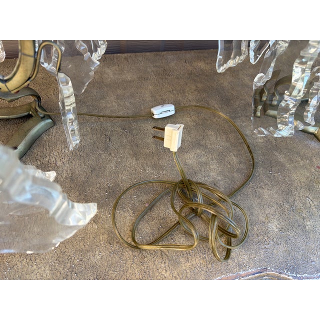 Early 20th Century French Brass & Crystal Six-Light Girandole Lamps - Pair For Sale - Image 16 of 17