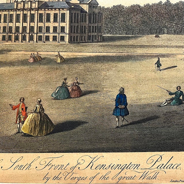 Wood Kensington Palace South View Early 19th Century Hand-Colored Engraving by Tinney For Sale - Image 7 of 13
