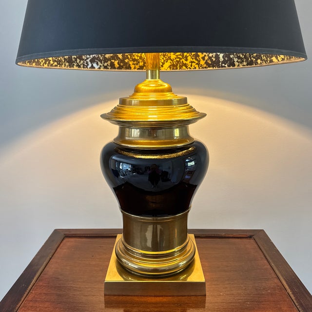Late 20th Century Vintage Chapman Bronze and Black Enamel Porcelain Table Lamp For Sale - Image 5 of 12