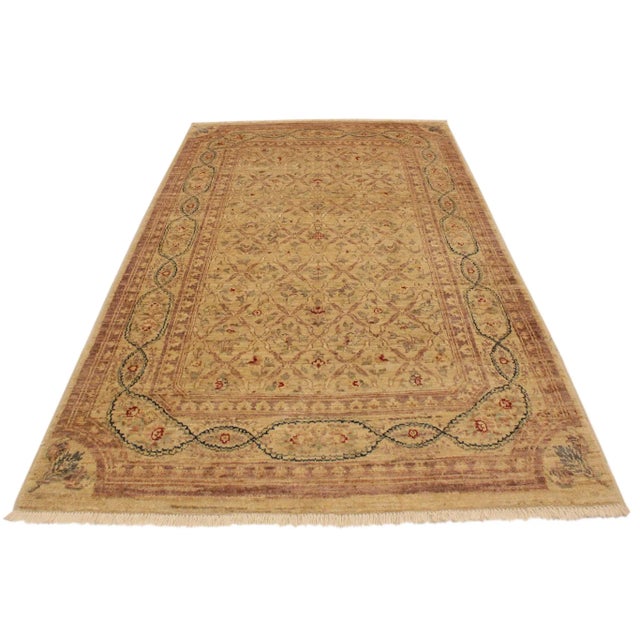 Shabby Chic Ziegler Tan Brown Hand-Knotted Wool Rug - 4'2'' X 5'10'' For Sale In New York - Image 6 of 8