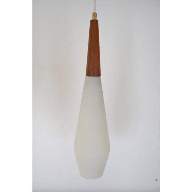 Wood Scandinavian Opaline Glass Pendant Lamp, 1960s For Sale - Image 7 of 13