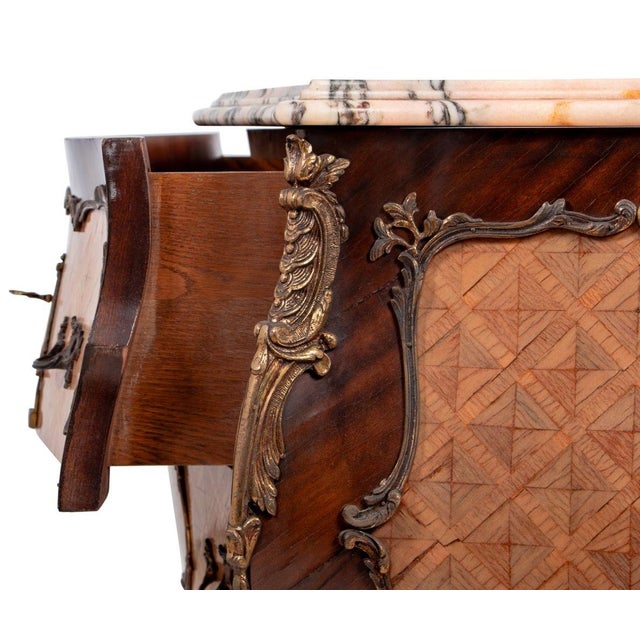 Louis XV Style Kingwood Parquetry Bombe Commode For Sale - Image 4 of 6