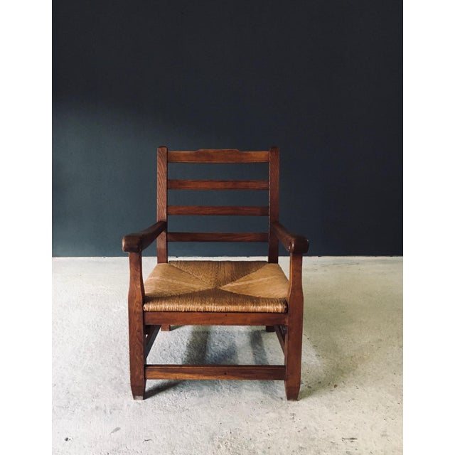 Rustic Oak & Rush Armchair, France, 1930s For Sale - Image 4 of 18