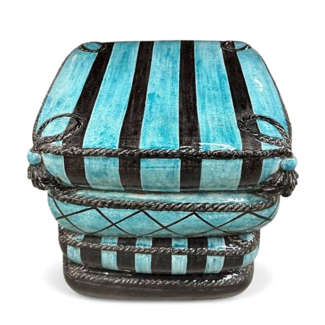 Italian Hand-Painted Italian Ceramic Cushion Stool For Sale - Image 3 of 8