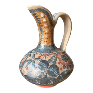 Large Tonala Hand Painted Clay Jug Mexican Folk Art