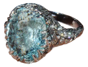 Gia Certified 16.03ct Aquamarine & Diamond 18k Gold Maple Leaf Sculptural Ring, Size 5.25