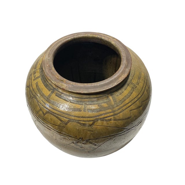 Asian Old Asian Earthenware Pottery Storage Jar 12" H For Sale - Image 3 of 9