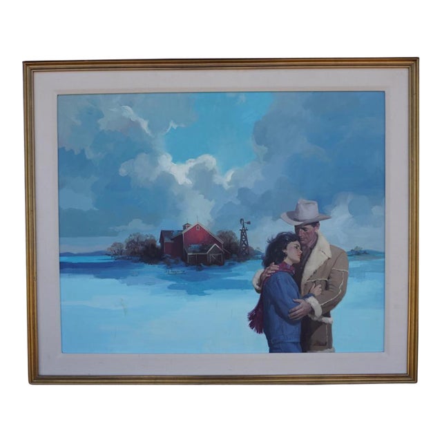 Mid 20th Century Robert Albert Maguire Lovers in a Winter Landscape Oil Painting on Board For Sale