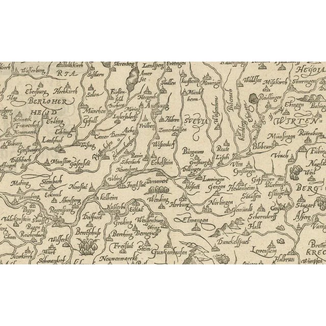 17th Century Woodcut Map of Swabia and Bavaria in Germany, 1628 For Sale - Image 5 of 6