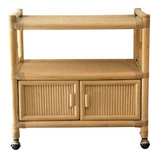 Vintage Mid-Century Rattan Bamboo Bar Cart For Sale
