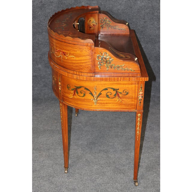 English Made Satinwood Adams Paint Decorated Carlton House Desk With Cubbies For Sale In Philadelphia - Image 6 of 18