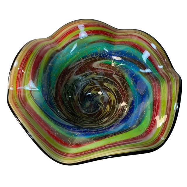 Murano Aventurine Fazzoletto Multicolor Vortex Art Glass Centerpiece Bowl For Sale - Image 14 of 17