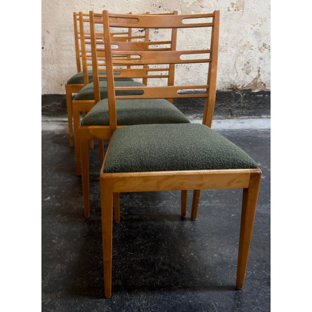 Restored set of four handsome Mid-Century Modern dining chairs from Sweden, likely produced by Nesto or Bodafors in the...