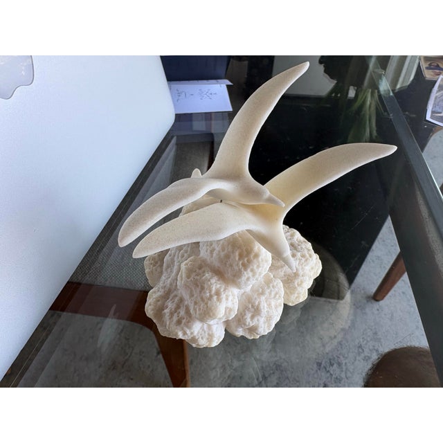Off-White Seagull Sculpture Cloud / Rock Base - Decorative Home Art - Resin. 4”. For Sale - Image 4 of 6