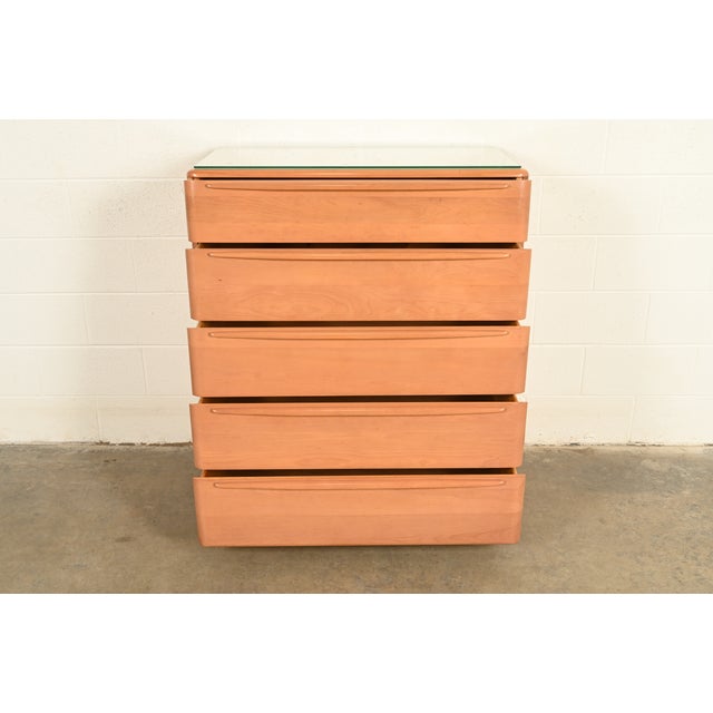 1960s Heywood Wakefield Mid-Century Modern Solid Birch Five-Drawer Highboy Dresser, 1965 For Sale - Image 5 of 18