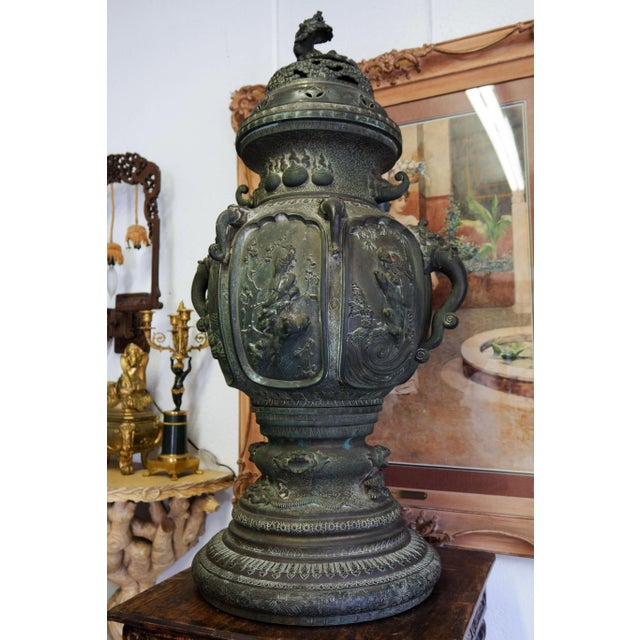 Japanese 19th Century Palatial Japanese Meiji Period Hand Chiseled Incense Burner For Sale - Image 3 of 7