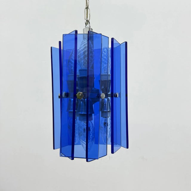 Blue Glass Hanging Lamp from Veca, Italy, 1970s For Sale - Image 9 of 18
