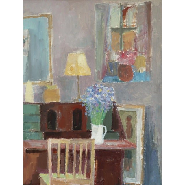 1964 Mid-Century Modern 'Interior With Desk' Original Vintage Swedish Interior Scene Oil Painting, Framed For Sale - Image 9 of 12