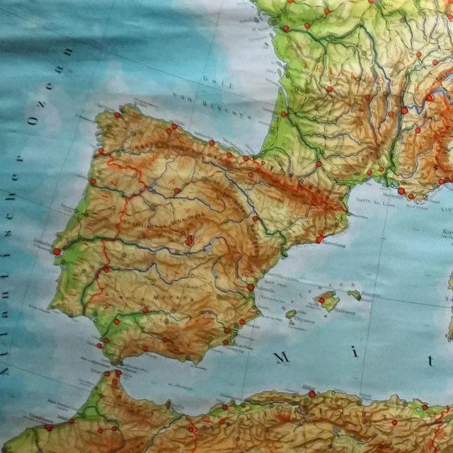 A large countrycore pull-down map showing the countries surrounding the Mediterranean Sea, published by Westermann....
