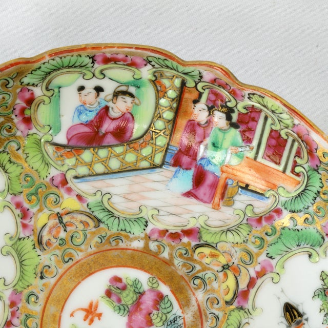 Chinese Antique Chinese Rose Mandarin Porcelain Dish c.1850 Hand Painted Famille Rose 5.5" For Sale - Image 3 of 9