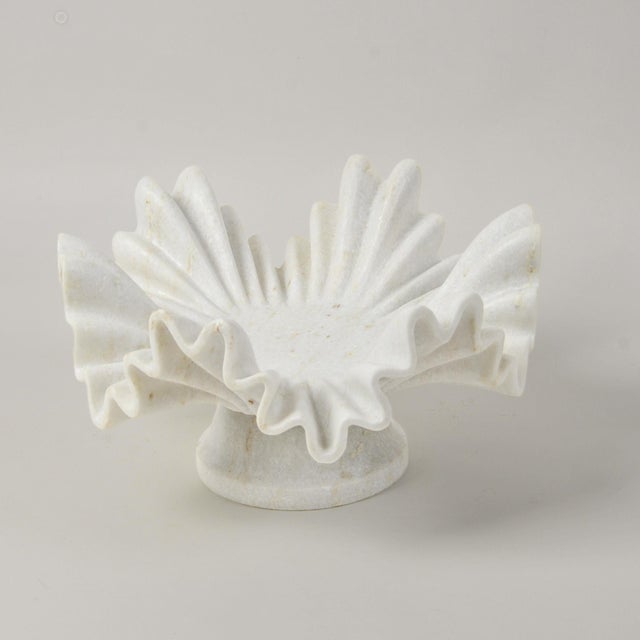Luxe Carved Marble Ruffle Bowl on Pedestal 12" For Sale - Image 15 of 18