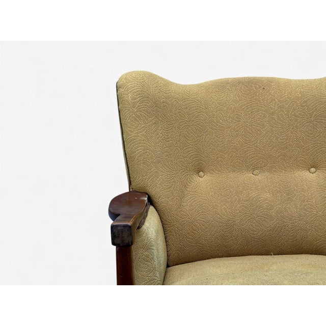 1940s Danish Modern, Lounge Chair, Fabric, Stained Wood, Denmark, 1940s For Sale - Image 5 of 14