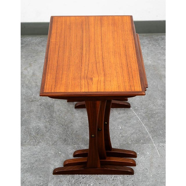 Mid Century Danish Modern Nesting Tables Attributed to Kai Kristiansen Teak Set 3 Denmark MCM For Sale In Sacramento - Image 6 of 10