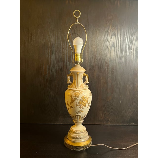 Mid 20th Century French-Style Urn Lamp With Gilded Flowers and Original Lampshade For Sale - Image 11 of 12