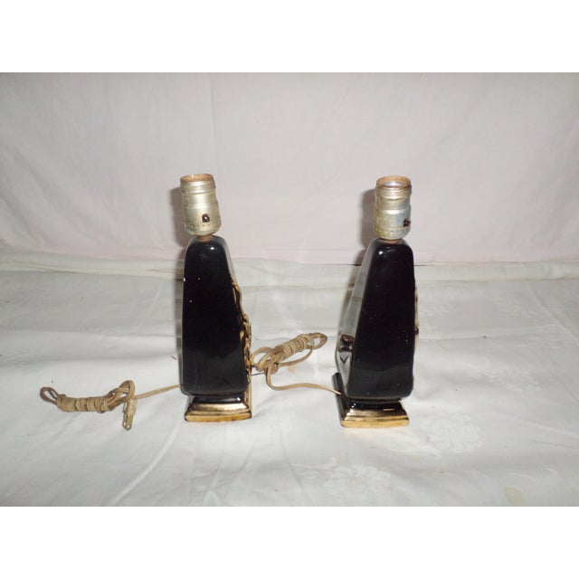 Vintage Art Deco Black & Gold With Gazelle Design Table Lamps - a Pair For Sale - Image 4 of 8