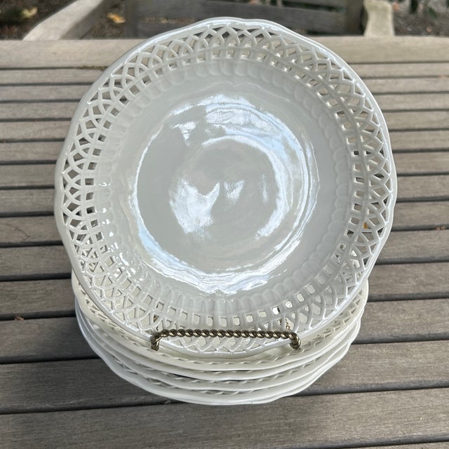 Antique KPM Reticulated Pierced Porcelain Basketweave Pastry Bowls - Set of 6 For Sale - Image 10 of 11