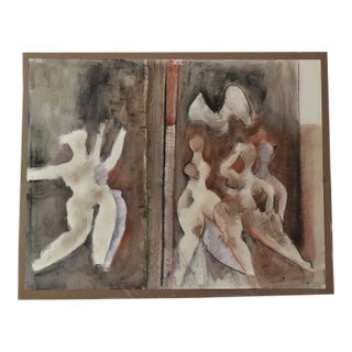 Vintage Orignal Lucia Wilcox Gouache Mixed Media Abstract Nudes Painting Sketch For Sale