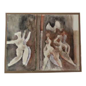 Vintage Orignal Lucia Wilcox Gouache Mixed Media Abstract Nudes Painting Sketch