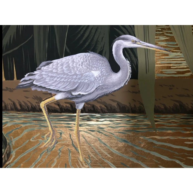 Chinoiserie Chinoiserie Tropical Scenic Mural Panel, Wildlife Jungle on Gilded Background For Sale - Image 3 of 4