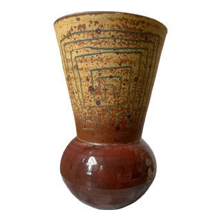 Vintage Italian Mid Century Modern Handcrafted Ceramic Vase in Rust / Ochre / Bronze /Tan For Sale