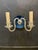 Circa 1930’s French silvered plated 2 lights sconces with cobalt mirror backplate.
