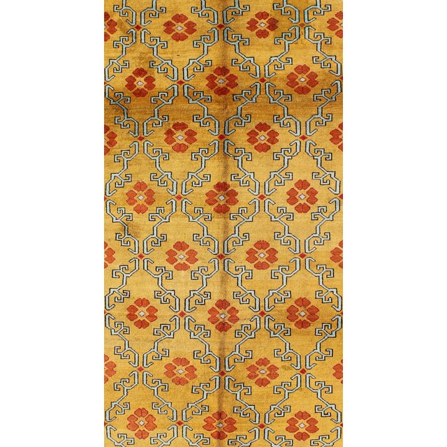 Vintage Turkish Rug With Modern Design in Bright Yellow, Tangerine and L. Blue 5' X 10'11 For Sale - Image 4 of 7