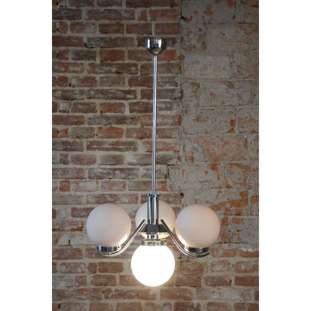 Art Deco Chandelier in Chrome-Plated Steel and Opal Glass, Czech, 1920s For Sale - Image 13 of 14