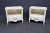 Pair Drexel French Provincial Nightstands, white painted with gilt highlights, open cubby over single drawer, shaped top...