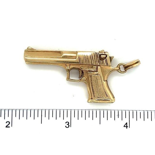 Mid 20th Century Pistol Handgun Charm Pendant in Solid 14k Yellow Gold 20.7g For Sale - Image 10 of 11