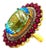 Bochic “Capri” Vintage Ruby, Blue Topaz & Diamond Ring Set In 18K Gold & Silver For Sale