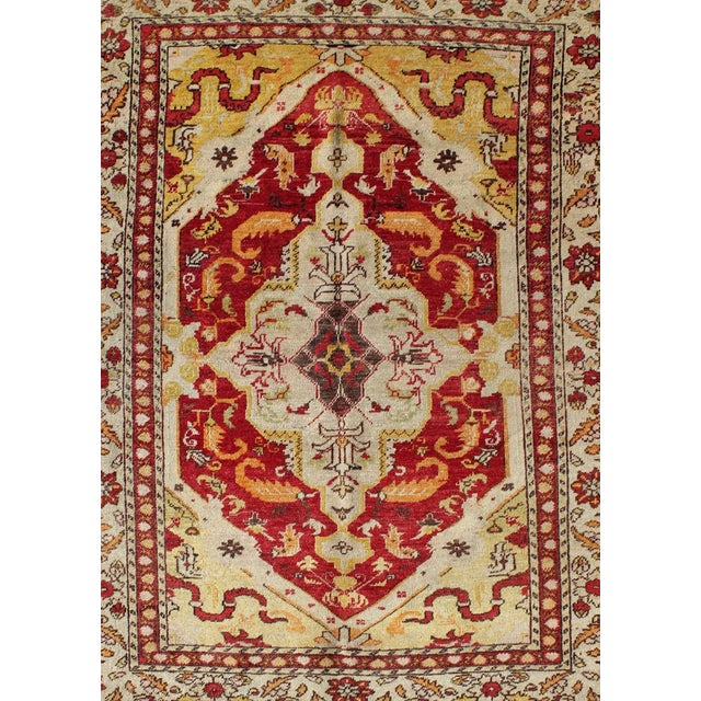 Antique Turkish Fine Sivas rug with center medallion in Red, yellow & Light Green. Keivan Woven Arts/ rug E-1101, country...