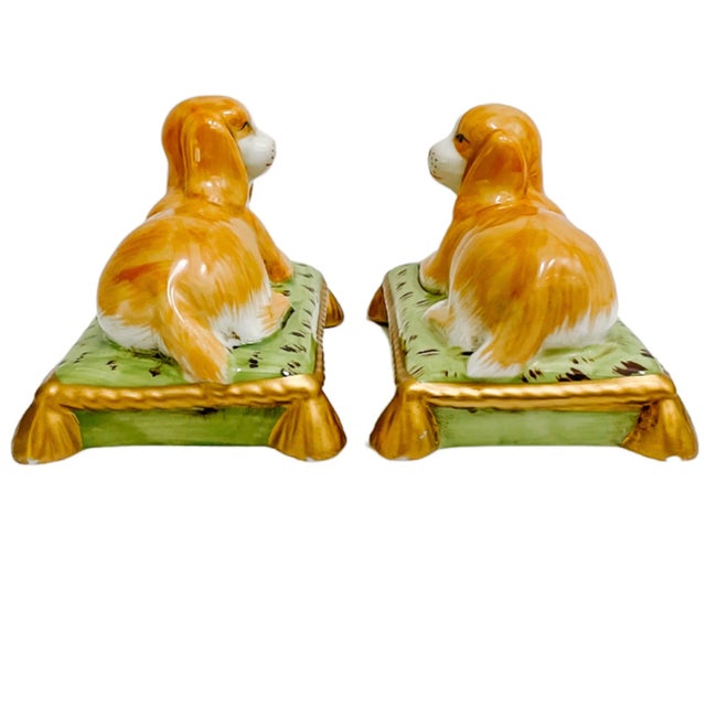 2020s Reclining Cavalier King Charles Spaniel Dogs on Pillows - a Pair For Sale - Image 5 of 7