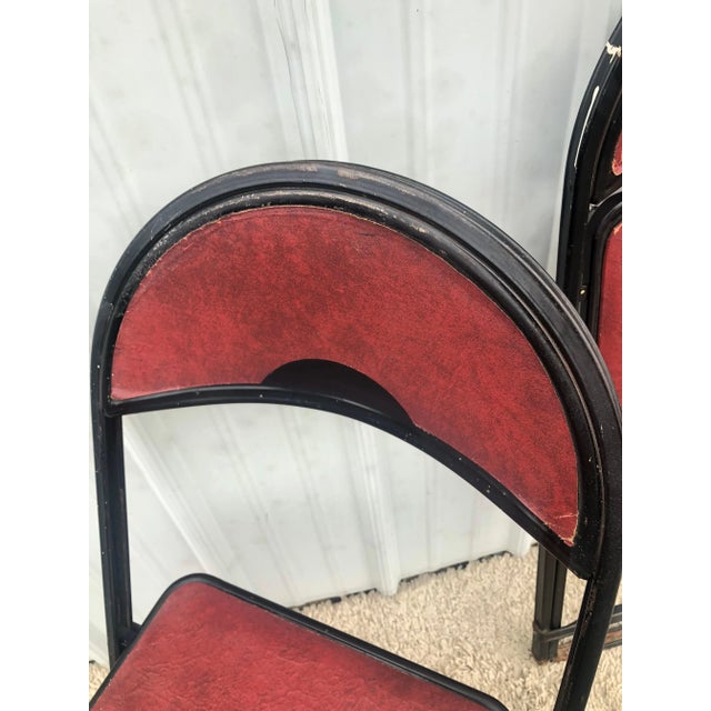 Black Vintage Steel & Vinyl Folding Chairs - a Pair For Sale - Image 8 of 11